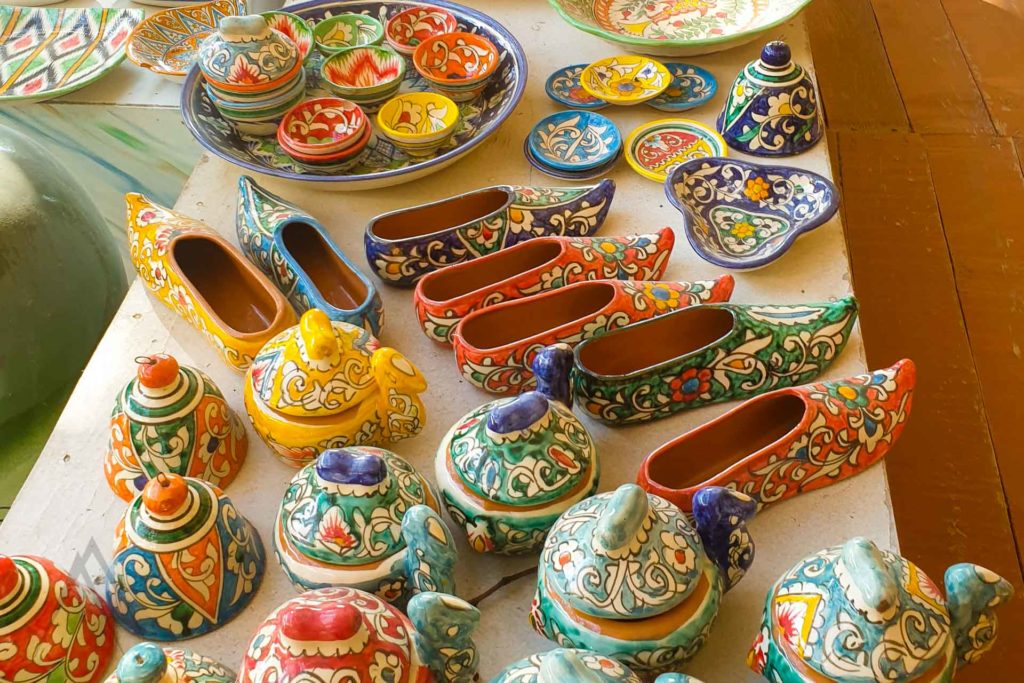 Uzbek ceramics are known for their traditional patterns and bright colors
